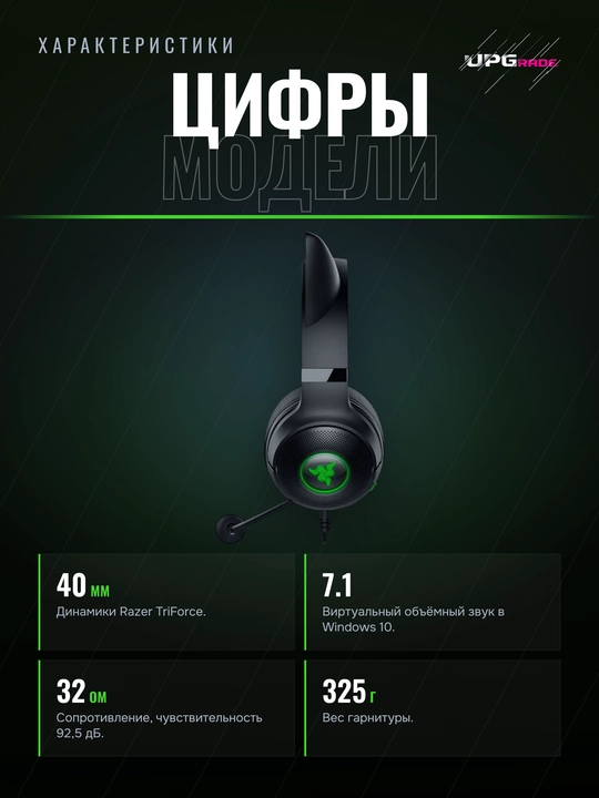 O'yin quloqchinlari Razer Kraken Kitty V2 simli, mushuk quloqlari, Chroma RGB, 7.1