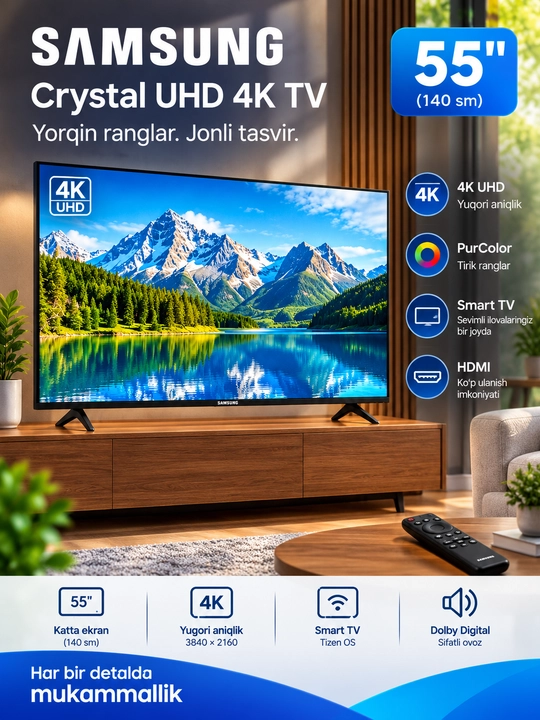 Samsung TV 32," 43," 50," 55" Crystal UHD 4K Smart TV - 