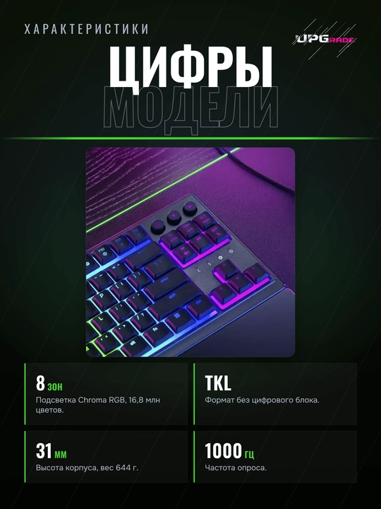 O'yin klaviaturasi Razer Ornata V3 TKL past profilli, Chroma RGB, bilak tayanchi bilan