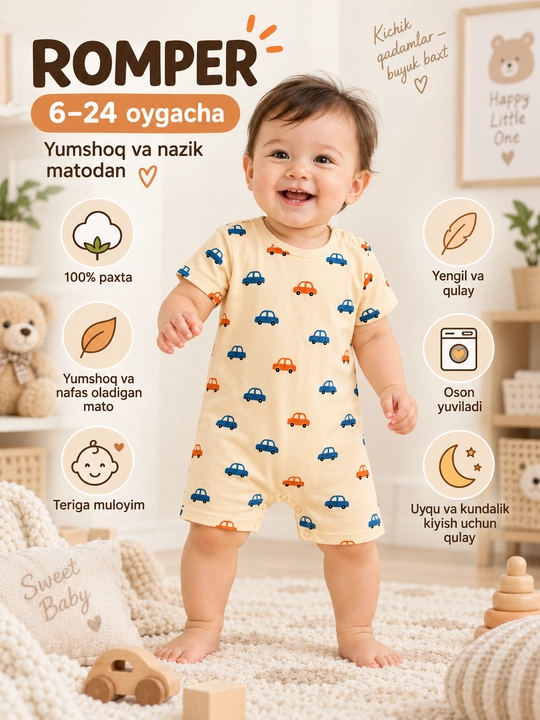 Bolalar romperi, paxtali pesochnik, yarim kombinezon, 6–24 oylik chaqaloqlar uchun - 