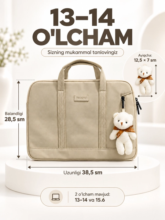 Premium noutbuk g'ilofi SOCKO, 13-14 va 15.6 dyuym, zamonaviy dizayn va ayiqcha bilan