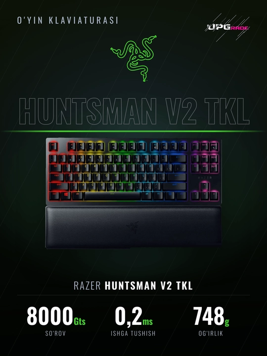O'yin klaviaturasi Razer Huntsman V2 TKL optik, chiziqli Red/Purple, 8000 Gts, PBT