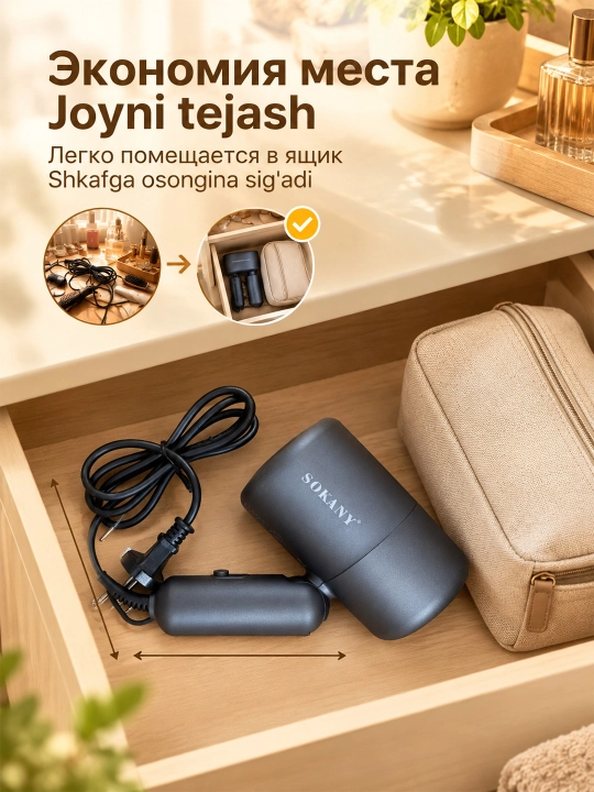 SOKANY SK-14028 soch quritgich 1200W buklanadigan harorat sozlamali