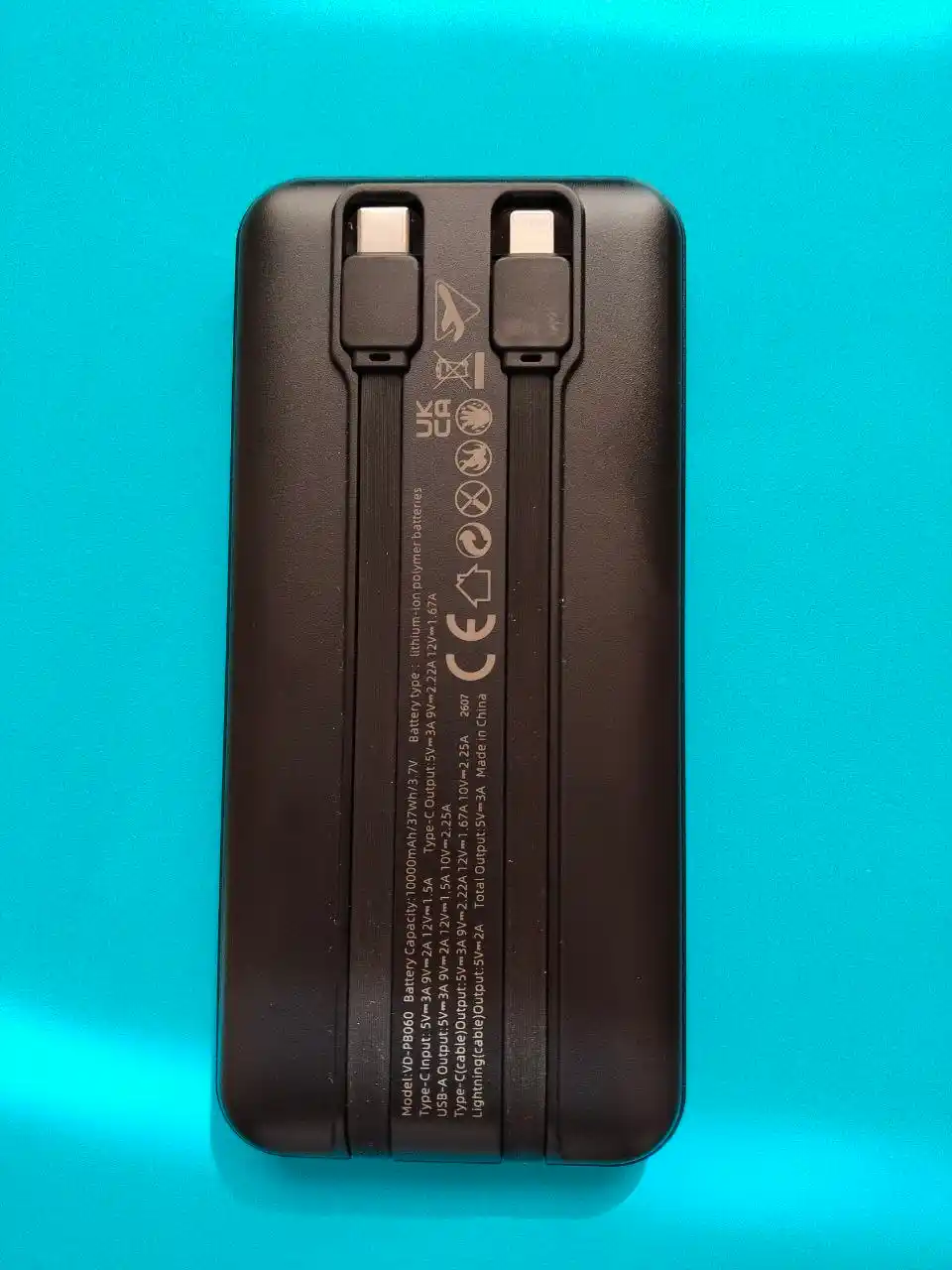 Power Bank 20000mA 22W tezkor quvvat bilan tashqi akkumulyatori +2 kabel bilan