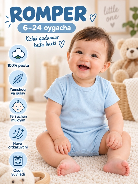 Bolalar romperi, paxtali pesochnik, yarim kombinezon, 6–24 oylik chaqaloqlar uchun - 