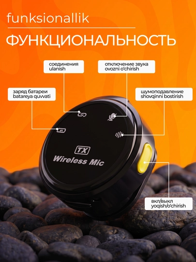 Simsiz petlichniy mikrofon, iPhone va Android uchun, 2 dona