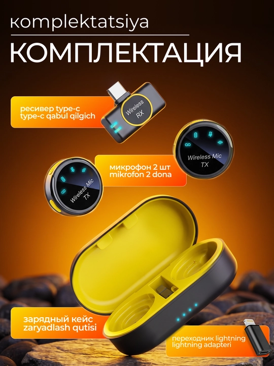 Simsiz petlichniy mikrofon, iPhone va Android uchun, 2 dona