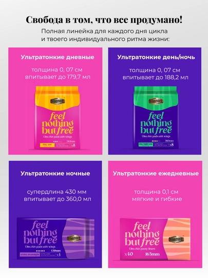 Прокладки ежедневные Freemore ультратонкие 0,1 см, 165 мм, 40 шт
