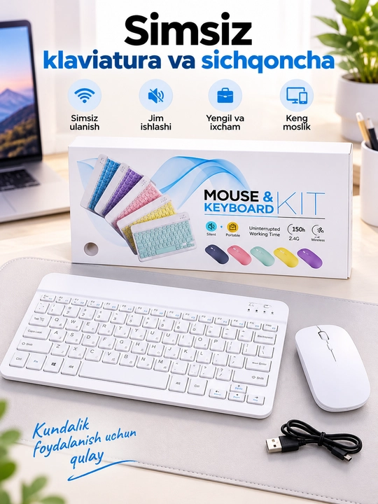 Simsiz Bluetooth klaviatura va sichqoncha telefon, noutbuk va planshet uchun