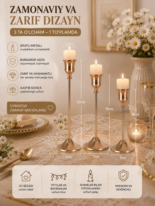 Sham idish, shamdonlar to‘plami, 6 dona, dekorativ