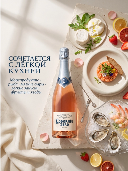 Pushti shampan alkogolsiz vino Codorníu Zero Rosé, 0,75 l - 