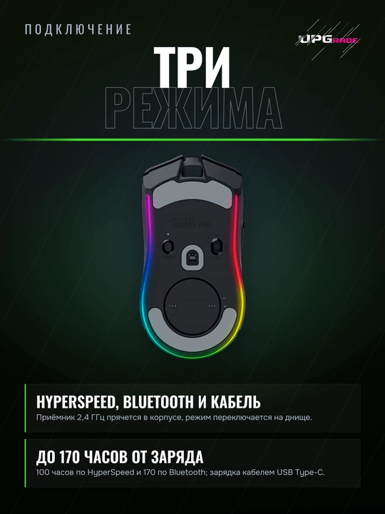 O'yin sichqonchasi Razer Cobra Pro simsiz, 30000 DPI, Chroma RGB 11 zona, 77 g