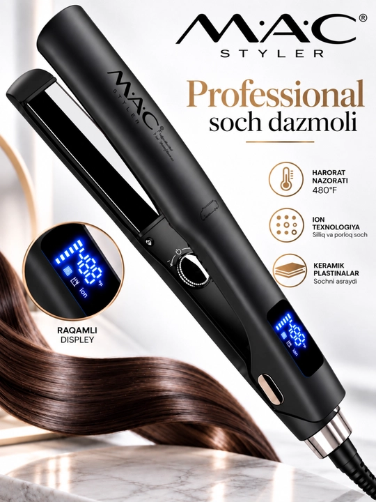 Выпрямитель для волос MAC Styler 5576, профессиональный утюжок, укладка и выпрямление - 