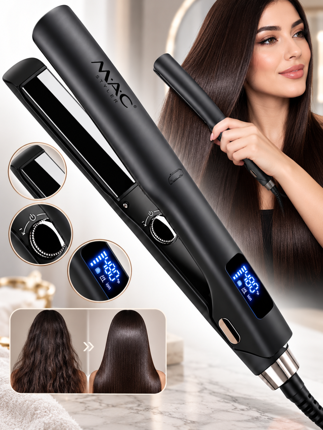 Soch tekislagich MAC Styler 5576, professional soch dazmoli, turmaklash va tekislash uchun