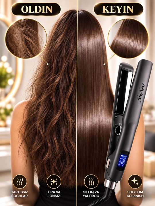 Soch tekislagich MAC Styler 5576, professional soch dazmoli, turmaklash va tekislash uchun