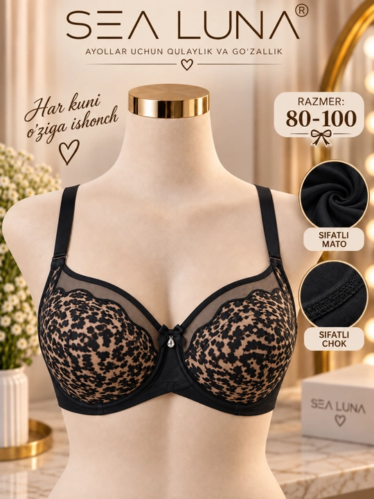 Ayollar byustgalteri, chiroyli lifchik, kundalik bra, 80-100D razmer, oq qora bej, leopard