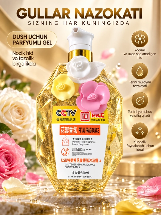USU atirgul iforli dush geli, 800 ml - har kunlik yumshoq parvarish - 