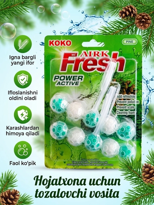 Hojatxona uchun tozalovchi blok KOKO WC Airk Fresh Power Active, shariklar - 