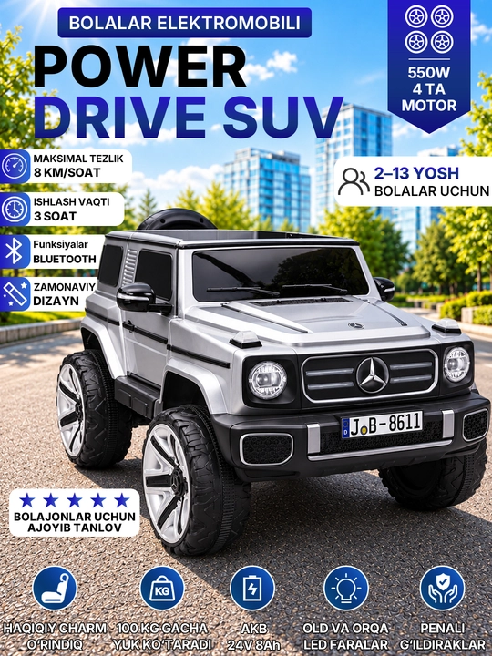 12V 4x390 kuchlanishli, to‘liq uzatmali, APP+pultli, EVA g‘ildirakli bolalar elektromobili - 