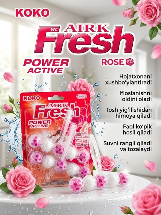 Hojatxona uchun tozalovchi blok KOKO WC Airk Fresh Power Active, shariklar - 