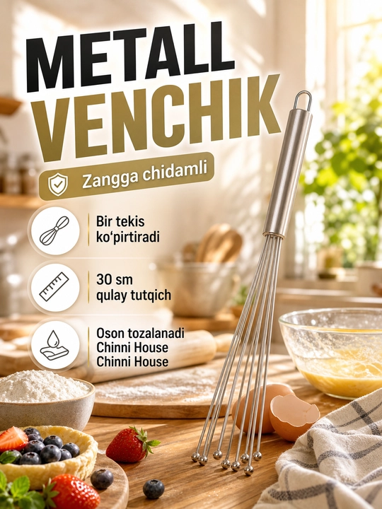Venchik aralashtirish va ko'pirtirish uchun, zanglamaydigan po'lat, 26 va 30 sm - 