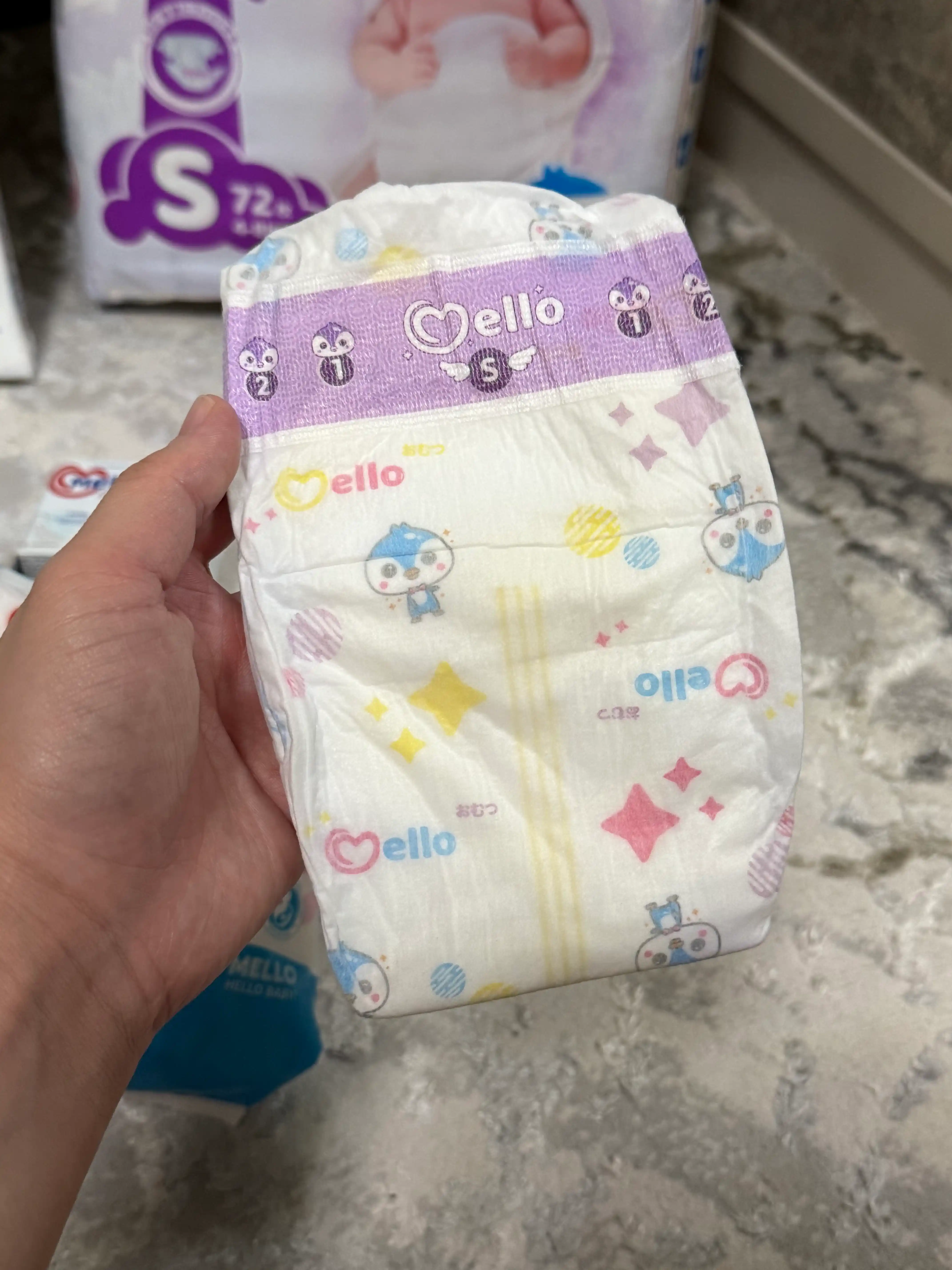 Yangi tug'ilgan chaqaloqlar uchun tagliklar MELLO,  S 4-8 kg, 72 dona