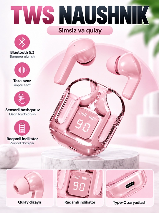 Displey va mikrofonli Air31 simsiz quloqchinlari, iOS va Android uchun