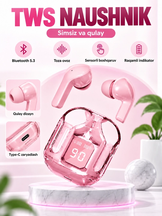 Displey va mikrofonli Air31 simsiz quloqchinlari, iOS va Android uchun
