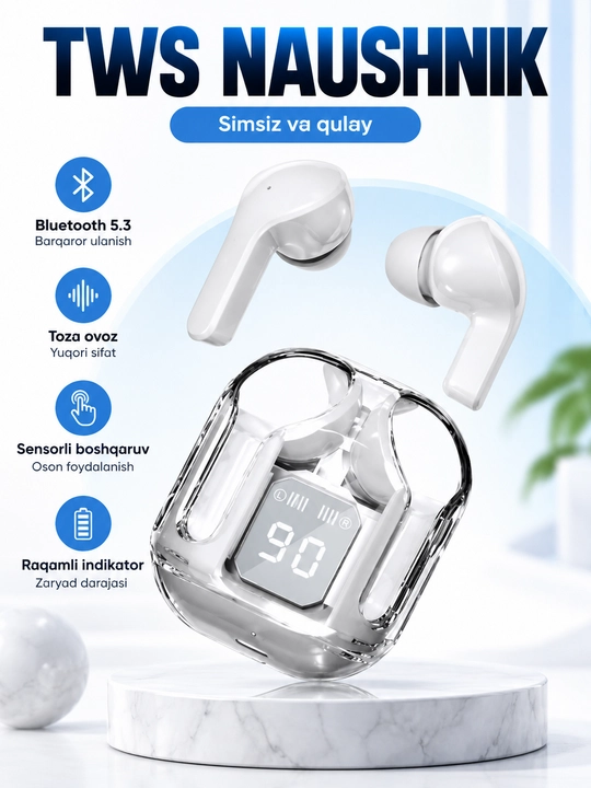 Displey va mikrofonli Air31 simsiz quloqchinlari, iOS va Android uchun - 