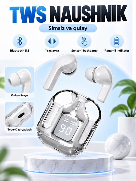 Displey va mikrofonli Air31 simsiz quloqchinlari, iOS va Android uchun