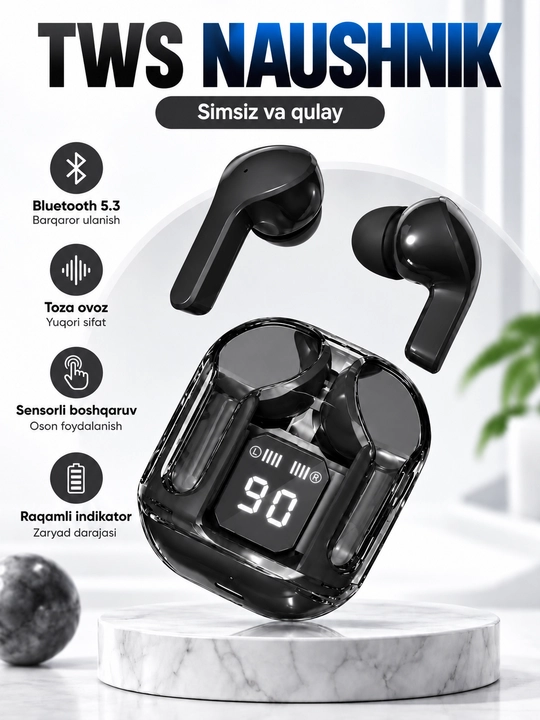 Displey va mikrofonli Air31 simsiz quloqchinlari, iOS va Android uchun - 