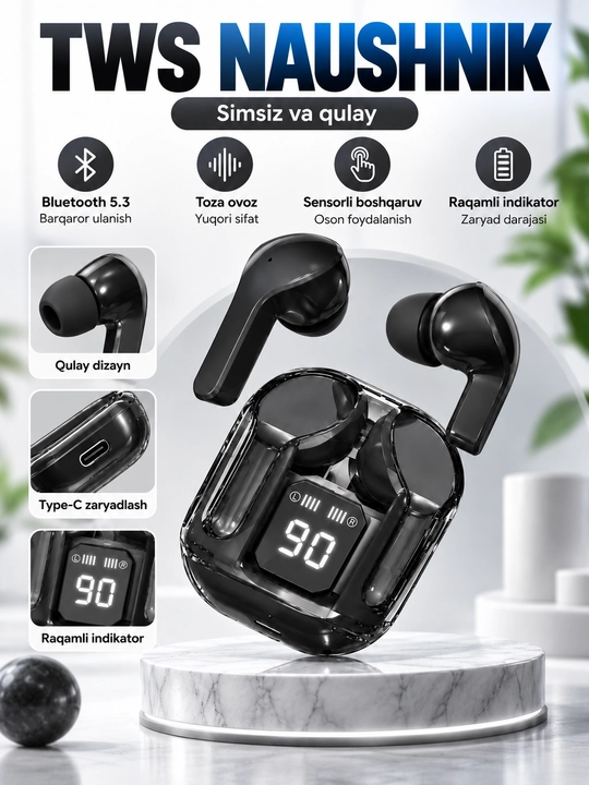 Displey va mikrofonli Air31 simsiz quloqchinlari, iOS va Android uchun