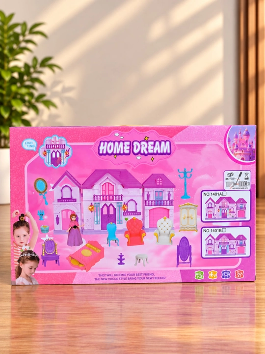 Home Dream qo‘g‘irchoq uyi, bolalar uchun mebelli o‘yin to‘plami, 3+, 52×33×8 sm