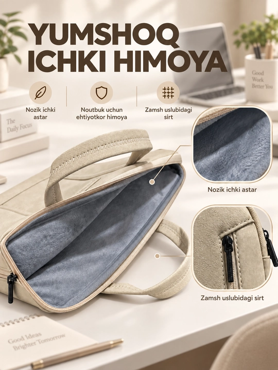 Noutbuk va planshet uchun SOCKO yengil g‘ilof sumkasi, 13–14 / 15,6 dyuym, yumshoq astarli