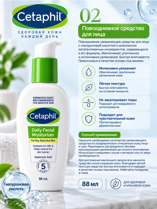 Cetaphil Daily Увлажняющий лосьон для лица Facial Moisturizer для сухой кожи 88мл - 