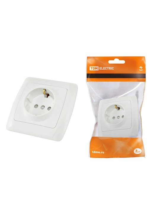 TDM Electric Onega SQ1805-0016 rozetkasi, 2 qutbli yerga ulash, 16A, 250V, oq