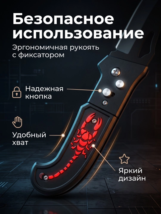 Складной нож с чёрной рукоятью, компактный формат, клипса