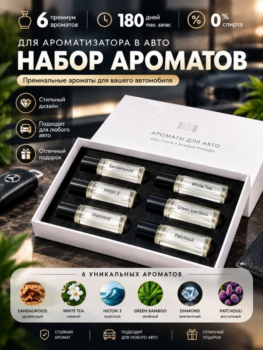 Автомобильный очиститель воздуха, электрический аромадиффузор, 6 ароматов - 