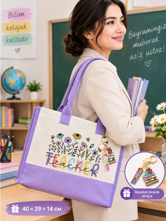 Шоппер сумка TEACHER подарок для учителя, брелок подарок
