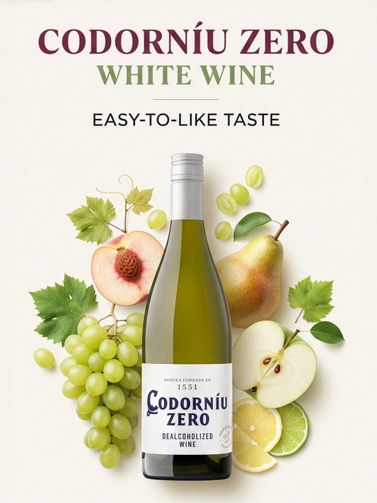 Alkogolsiz oq vino Codorniu Zero Dealcoholized White Wine, 0.75 l