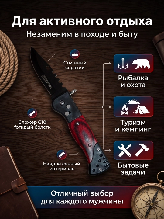 Складной нож с чёрной рукоятью, компактный формат, клипса