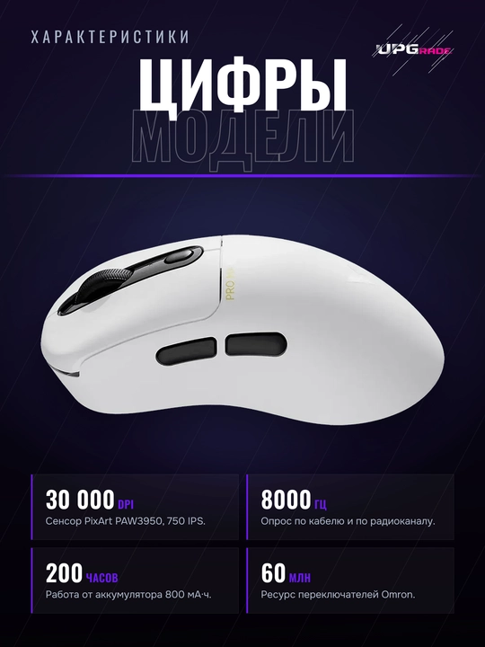 O'yin sichqonchasi Rapoo VT3 Pro Max simsiz, 30000 DPI, 8000 Gts, 59 g