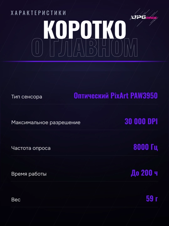 O'yin sichqonchasi Rapoo VT3 Pro Max simsiz, 30000 DPI, 8000 Gts, 59 g