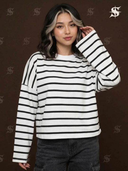Лонгслив женский oversize, укороченный, в полоску Y2K, тельняшка