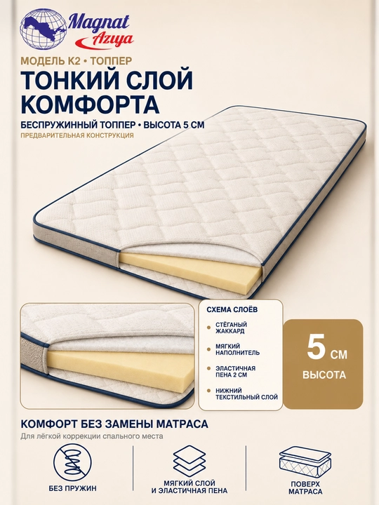 Топпер Magnat Aziya K2, беспружинный, высота 5 см - 