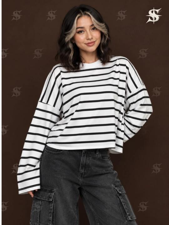 Лонгслив женский oversize, укороченный, в полоску Y2K, тельняшка