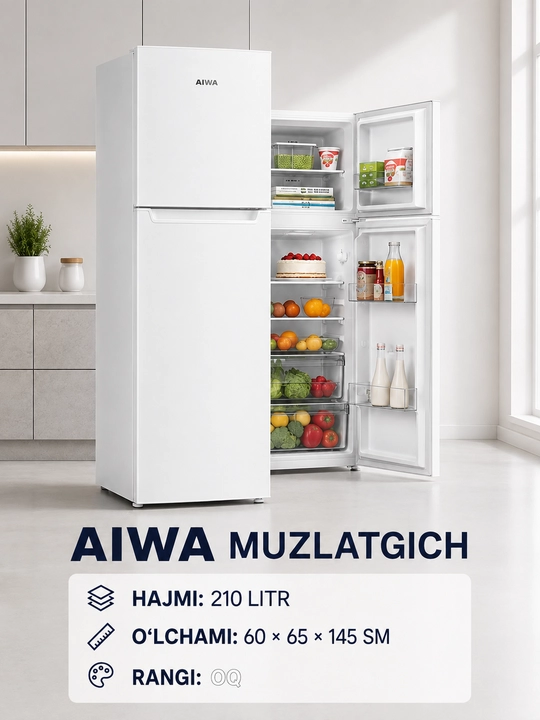 AIWA ikki kamerali sovutgich 210 litr, 60×65×145 sm - 