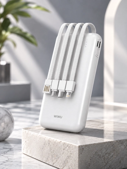 WiWU 10000 mA·soat Power Bank, 4 ta o‘rnatilgan kabel, USB-A va Type-C