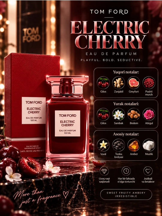 Tom Ford Electric Cherry parfyumlangan suvi, 100 ml
