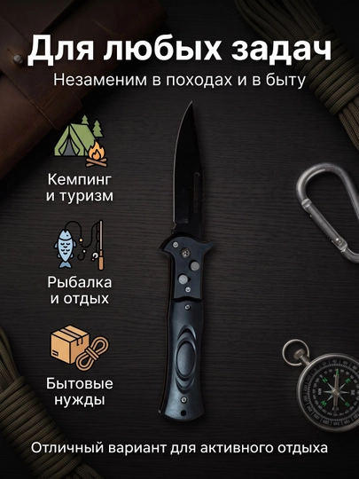 Складной нож с чёрной рукоятью, компактный формат, клипса
